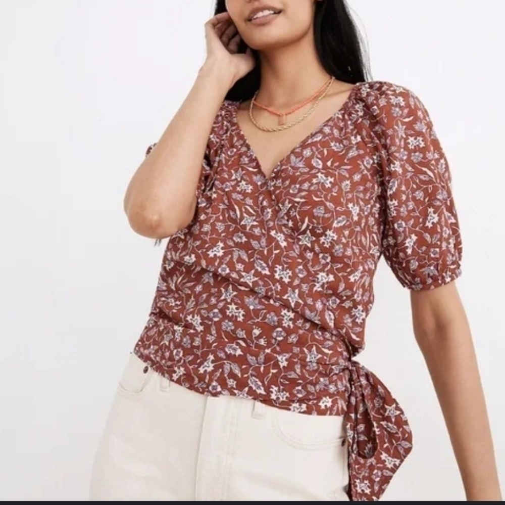 Madewell wrap puff sleeve crop bitk vine